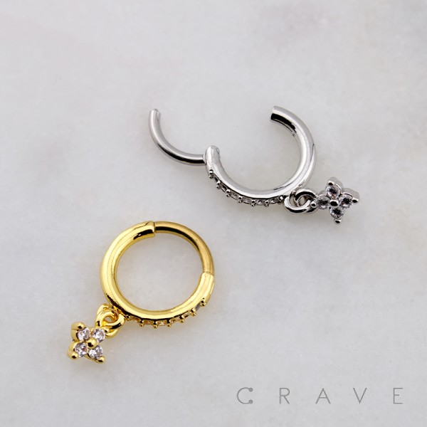 DANGLE MULTI CZ FLORAL CLOVER SEPTUM HINGED SEGMENT HOOP RING 316L SURGICAL STEEL DANGLE MULTI CZ FLORAL CLOVER SEPTUM HINGED SEGMENT HOOP RING 316L SURGICAL STEEL